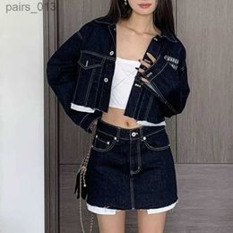 Women's Jackets denim Letter Embroidered Skirts Coat Miu Designer Jackets Fashion Denim Skirt Set 240305