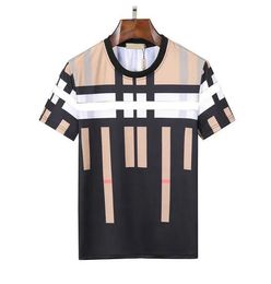 Designer men's T-shirt black white beige plaid stripe brand pure cotton breathable slim casual shirt street same style men's women's top quality