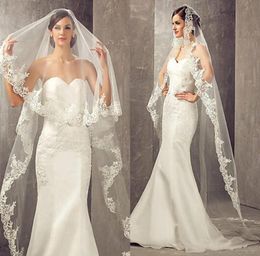 Chapel Length White Ivory Bridal Veils with Lace Applique Edge 3 meters Onelayer Elegant Wedding Veil Bridal Accessories Veils fo3804584