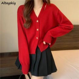 Cardigans Cardigan Women Korean Style Pure Tender Hot Sale Vneck Ins Hipster Autumn Basic Femme Allmatch Cozy Knitwear Student Sweater