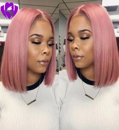 selling middle part pink Colour brazilian Lace Front bob Wigs with baby hair High Temperature Fibre short Synthetic Wig for Wome2881031