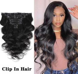 Clip In Hair Extensions Human Hair Brazilian Body Wave 8 PcsSet Natural Black Colour 826 Inch 120G3358469