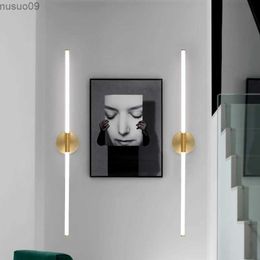 Wall Lamp LODOOO Gold Modern LED brief bedroom study wall lights simple bedside lamp Acrylic light pipe Living room wall lamps