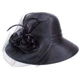 Wide Brim Summer Hats for Women Feathers Netting Fascinator Sun Hats Bridal Mother's Hats Wedding Derby Church Beach Cap 2203344n