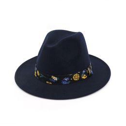 Unisex Flat Brim Wool Felt Jazz Fedora Hats Trilby Ribbon Decor Men Women Carnival Party Formal Hat Panama Gambler Hat284f