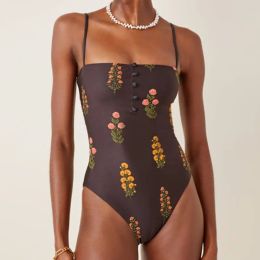 Swimwear Women's Swimsuit One Piece Square Neck Slimming Bodysuit Printed Embroidered Beach Bathing Suit Chic Sexy Skinny Pool Wear 2022