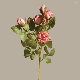 Decorative Flowers Artificial Rose Po Props Realistic Flower Branch With Burnt Edge Green Leaves For Home Wedding Party Decor