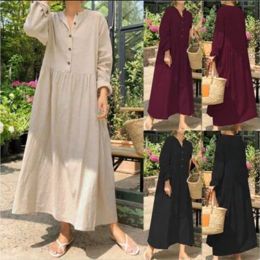 Dresses Women's Dress Shirt Skirt Spring and Autumn Simple Pure Colour Cotton and Linen Long Large Swing Shirt Dress Breathable Plus Size