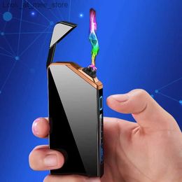 Lighters Metal touch sensitive dual arc plasma USB lamp outdoor portable windproof pulse flameless cigar lamp for mens gift Q240305