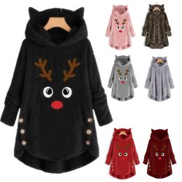 Pullovers Christmas Sweater for Women Plus Size Hooded Coats Jumper pull noel femme Jersey Ugly 2023 Winter Large Black Parka 5XL 4XL 3XL