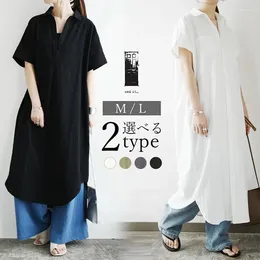 Casual Dresses 2024 Japan And South Korea Fashion Short Sleeve Dress Women's Loose Long Cotton Version Shirt Solid Color Skirt