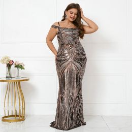 Dresses Plus Size Women Elegant Strap Party Maxi Dress Black Gold Sequin Evening Dress Long Prom Dress
