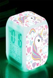 Cartoon Unicorn Alarm Clock Led Digital Alarm Clocks Child Kids Student Desk Clock 7 Colour Changing Night Light Thermometer Gift3489983