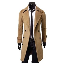 Chegada Homens Jaqueta de Inverno Dupla Breasted Trench Coat Slim Fitness Mens Casacos Longos M-3XL 3 Cores Designer