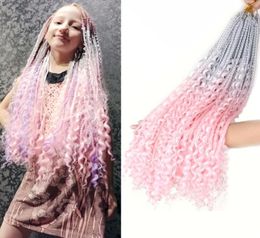 Synthetic Hair Goddess Crochet Braids 22quot Bohemian Box Braiding Hair Extensions Grey Blue Pink Messy Box Braids 12 Strandspc1636786