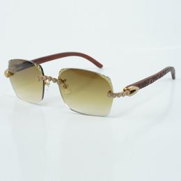 Fashionable new product bouquet diamond and cut sunglasses 3524018 with natural tiger wood arms and lens thickness of 3.0 mm