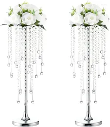 Party Decoration Tall Vase Wedding Table Centerpiece - 29.6 Inch Gold With Chandelier Crystal Center Decor Metal Flower Stand Suita