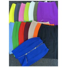 Skirt 16 Colours 58CM Length XL XXL Bandage Skirt Women Elegant Knee Length Elastic Rib Pencil Skirts Ladies Office Formal High Street