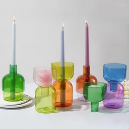 Candle Holders Colourful Glass Holder Bottle Bowl Container Candles Stand Hydroponic Plant Flower Vase Home Decor