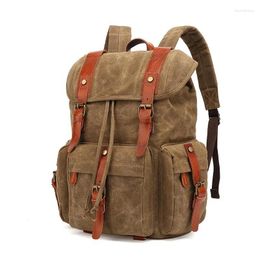 Backpack Men's Vintage Leather Canvas School Bags For Teenager Boy Laptop Backpacks College Large Capacity Travel Rucksack Bag