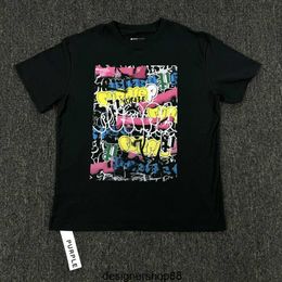 Best Quality Purple Brand P109 Mens Casual Pure Cotton Short Sleeved Loose Round Neck Graffiti Printed Black T-shirt