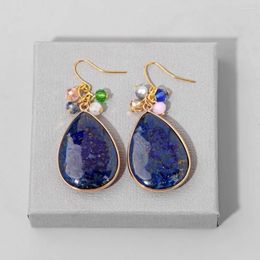 Dangle Earrings Fashion Lapis Lazuli Water Drop Shape Pendant Faceted Zircon Bead Gold Color Long For Women Energy Gift