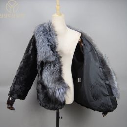 Fur Fashion Luxury Ladies Autumn Winter Genuine Knitted Mink Fur Jacket Fox Fur Collar Women Fur Pashmina Wraps Bridal Cape Coat