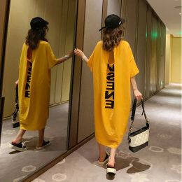 Dress Summer Backless Tshirt Dresses for Women Plus Size Loose Casual Homewear Digit Print Comfort Female Sleep Dress Ins Fashion