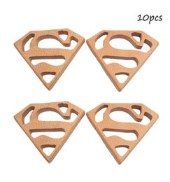 Beech Wooden Superman Teether Unfinished Wood Animal Food Grade Baby Wood Ring Teether DIY Nursing Necklace Charms Pendant1296602