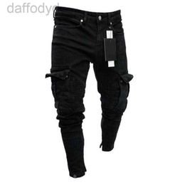 Men's Jeans mens designer skinny jeans Black Man Denim Jean Biker Destroyed Frayed Slim Fit Pocket Cargo Pencil Pants Plus Size S-3XL Fashion 240305