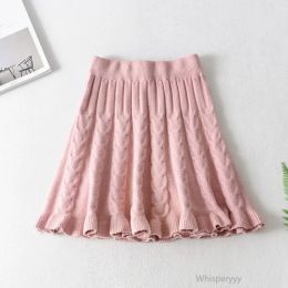 Dresses Pleated Knitted Mini Skirts Kawaii Women Autumn Winter Korean Fashion Haruku Elastic Waist Falda Sweet Ruffle Fish Tail Skirt