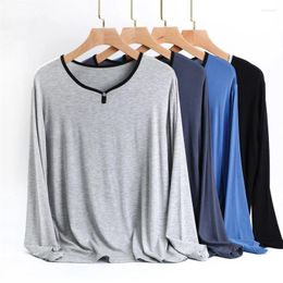 Men's Sleepwear 2024 Long Sleeve Spring Autumn Thin Modal Homewear Casual T-shirt Elastic Roomwear Single Piece Pyjamas Sleep Tops