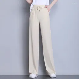 Women's Pants #1938 Summer Women Thin Solid Colour High Waisted Trousers Sexy Straight Long Female Loose Korean Style Wide Leg