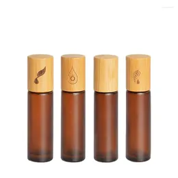 Storage Bottles 50pcs Essential Oil Bottle 10ml Brown Thick Glass Roll On Empty With DIY Bamboo Cover For DoTERRA Perfume Refillable Vial
