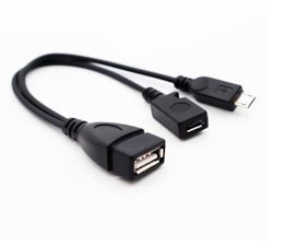 400pcslot 21cm Black 2 In 1 OTG Micro USB Host Power Y Splitter USB Adapter to Micro 5 Pin Male Female Short Cable DHL Shipm2313126