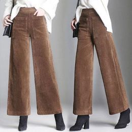 Corduroy Wide Leg Pant Autumn Pleuche High Waist Casual Loose AnkleLength Pants Korean Palazzo Plus Size Trousers 240229