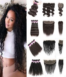 Human Virgin Hair Straight With Lace Frontal Closure Bundles Body Deep Water Natural Loose Wave Kinky Curly Peruvian Malaysian Idi1910366