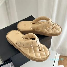 Designer Sandals Women Slippers Pintoed flip-flops Sheepskin Fashion Outwear Sandals Slope Heel Thick soled Beach Shoes