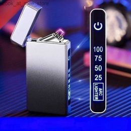 Lighters 2023 New Metal USB Charging Electric Digital Display Double Arc Plasma Light Outdoor Flameless Windproof Light Mens Gift Q240305