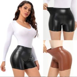 Shorts Women Sexy Faux Leather black Stretch Shorts Girl High waist Beach Hot Shorts YF049#815