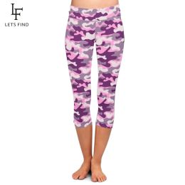 Leggings LETSFIND Summer Pink Camouflage Digital Printing Capri Leggings High Waist Fitness Soft Women Leggings