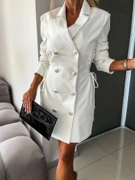 Dress White Dresses for Women 2023 Office Lady New Double Breasted Lace Up Fashion Commuter Elegant Blazer Mini Dress Autumn Clothes