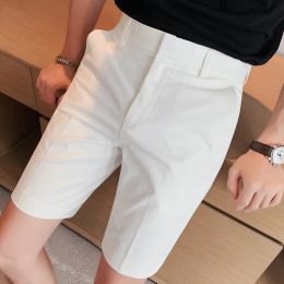 Pants Summer Fashion Business Suit Shorts Men Solid Color Dress Pants Office Social Slim Knee Length Short Pants Hommes Streetwear