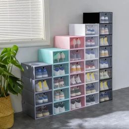 Stackable Clear Shoe Box Foldable Storage Case Sneaker Container Organiser Plastic Shoe Storage Box Thickening 10Pcs Set 240229