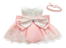 New Baby Girls Dress Kids Lace Sleeveless Tulle Birthday Party Dress with Headband Toddler Birthday Ball Gown9043313