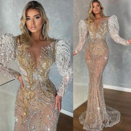 2024 Plus Size Arabic Aso Ebi Luxurious Sparkly Mermaid Wedding Dress Beaded Crystals Lace Bridal Gowns Dresses Es Es