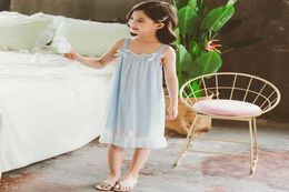 Summer Girls Princess Nightdress Children039s Pyjamas Home Dress Kids Suspender Ruffles Comfortable Loose Nightgown Cotton 21093088234