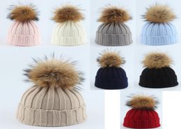 Christmas Baby Kids vertical stripe knitted hat girls faux fur pompon beanie boys crochet edge caps autumn winter children warm ac3036371