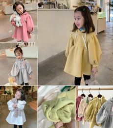 Girls velvet thicken casual dresses kids hooded puff sleeve sweatshirt dress autumn winter children warm clothing Q25644589089