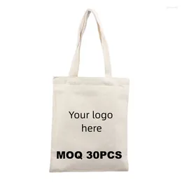 Shopping Bags MOQ 30 Custom 8oz Cotton Tote Bag Handled L45cmxW38cmxB15cm Casual Your Design Calico Printed Cretonne Eco Friendly